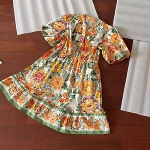 Joie Floral Dress with Green Trim